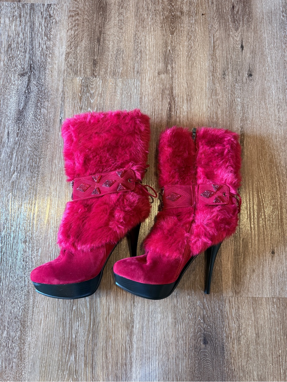 Women’s Hot Pink Faux Fur Platform Ankle Boots